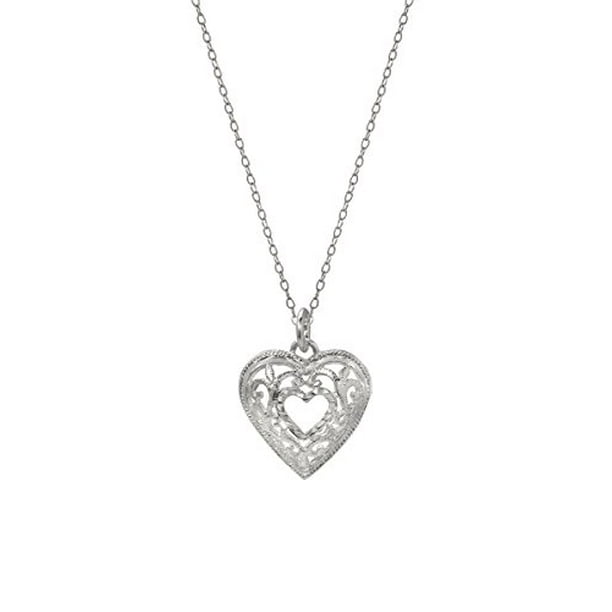 Sterling Silver Filigree Heart Pendant Necklace